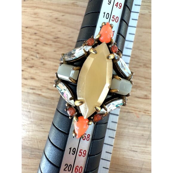Stella & Dot Statement Ring With Yellow Marquise Center Stone Orange & Clear - Picture 1 of 7